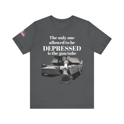 DEPRESSED Gun Tube, Veteran Gift, Patriotic Apparel, Gun Enthusiast Top, With US Flag, Lightweight T-Shirt