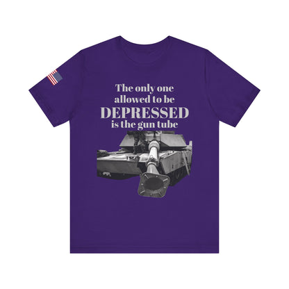 DEPRESSED Gun Tube, Veteran Gift, Patriotic Apparel, Gun Enthusiast Top, With US Flag, Lightweight T-Shirt