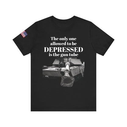 DEPRESSED Gun Tube, Veteran Gift, Patriotic Apparel, Gun Enthusiast Top, With US Flag, Lightweight T-Shirt