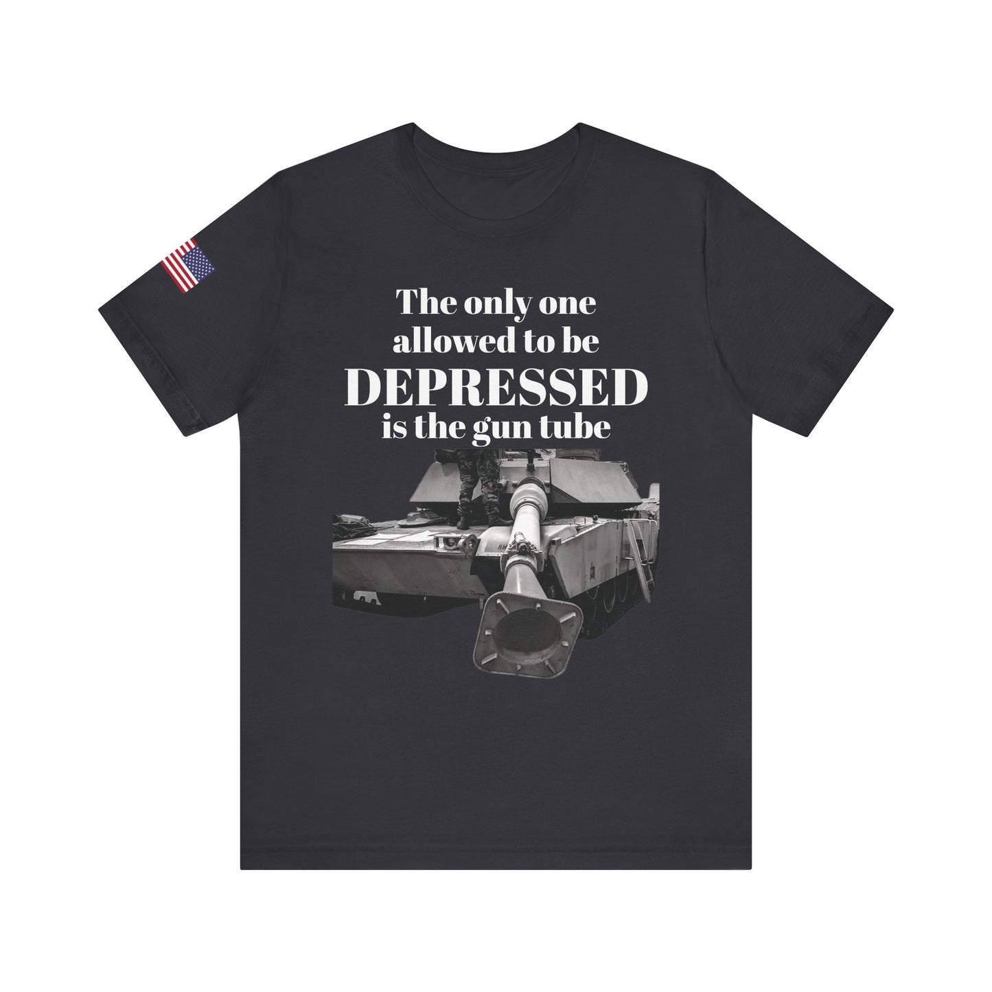 DEPRESSED Gun Tube, Veteran Gift, Patriotic Apparel, Gun Enthusiast Top, With US Flag, Lightweight T-Shirt