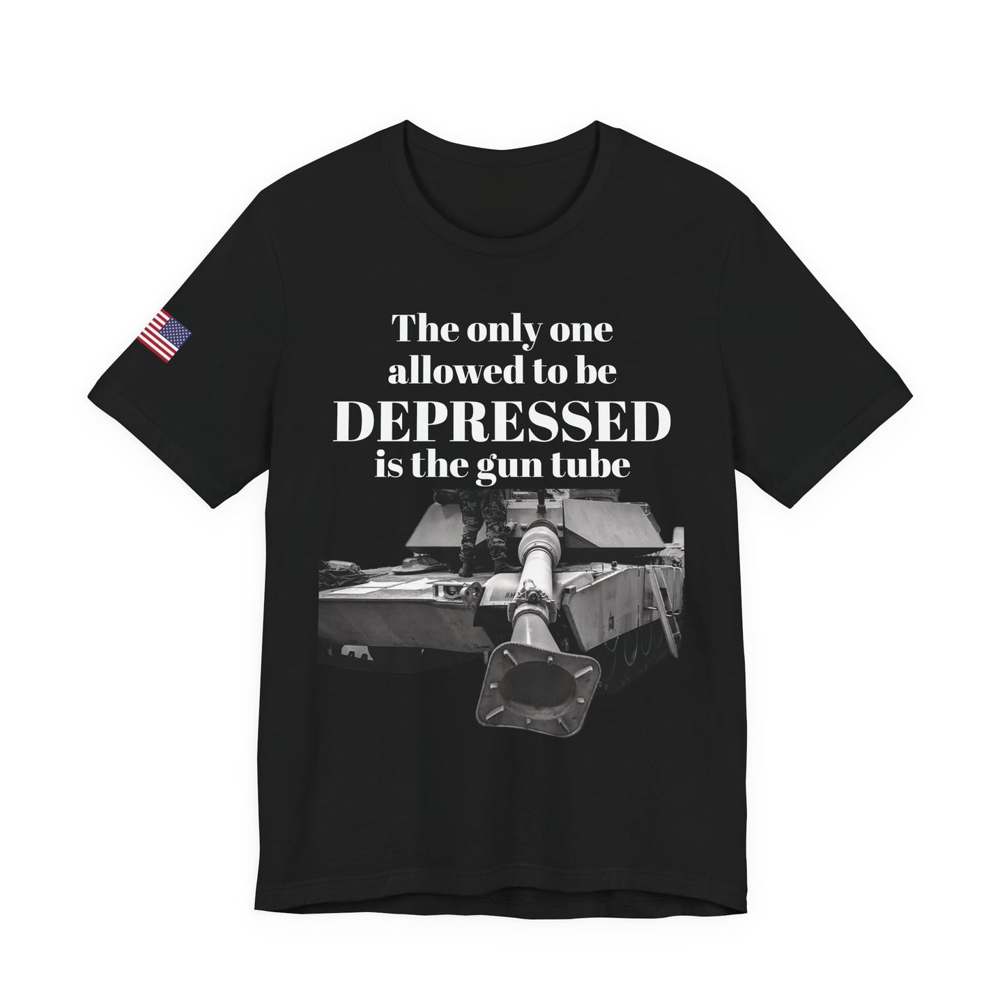 DEPRESSED Gun Tube, Veteran Gift, Patriotic Apparel, Gun Enthusiast Top, With US Flag, Lightweight T-Shirt