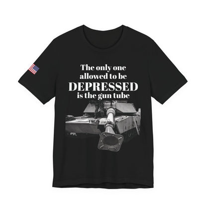 DEPRESSED Gun Tube, Veteran Gift, Patriotic Apparel, Gun Enthusiast Top, With US Flag, Lightweight T-Shirt