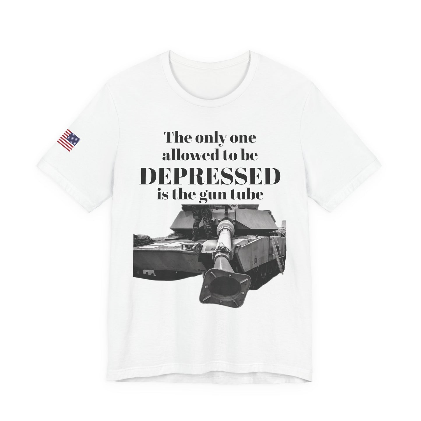 DEPRESSED Gun Tube, Veteran Gift, Patriotic Apparel, Gun Enthusiast Top, With US Flag, Lightweight T-Shirt