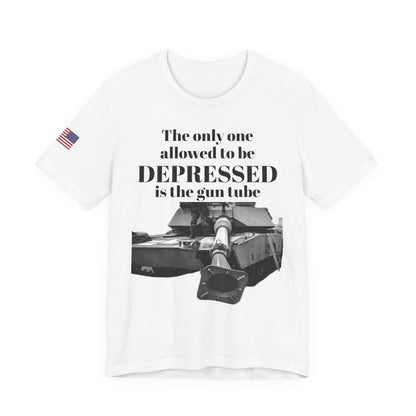 DEPRESSED Gun Tube, Veteran Gift, Patriotic Apparel, Gun Enthusiast Top, With US Flag, Lightweight T-Shirt
