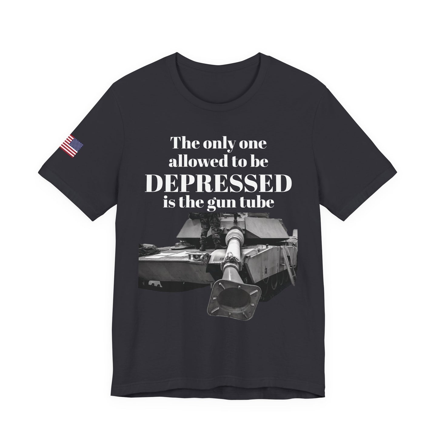 DEPRESSED Gun Tube, Veteran Gift, Patriotic Apparel, Gun Enthusiast Top, With US Flag, Lightweight T-Shirt