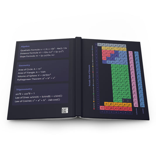 Periodic Table Hardcover Journal for STEM Enthusiasts, Algebra & Geometry Notes, Science Lovers Gift, Student Planner, School Supplies