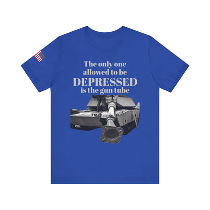 DEPRESSED Gun Tube, Veteran Gift, Patriotic Apparel, Gun Enthusiast Top, With US Flag, Lightweight T-Shirt