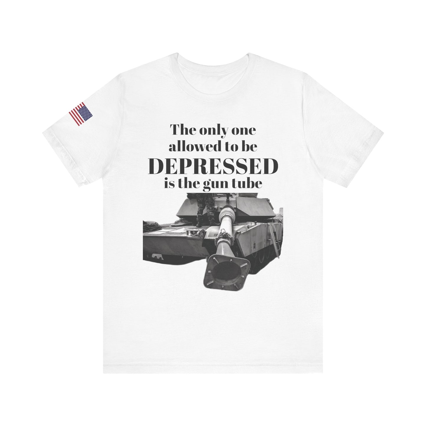 DEPRESSED Gun Tube, Veteran Gift, Patriotic Apparel, Gun Enthusiast Top, With US Flag, Lightweight T-Shirt