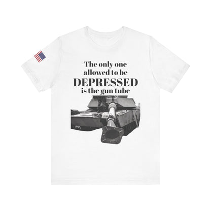 DEPRESSED Gun Tube, Veteran Gift, Patriotic Apparel, Gun Enthusiast Top, With US Flag, Lightweight T-Shirt