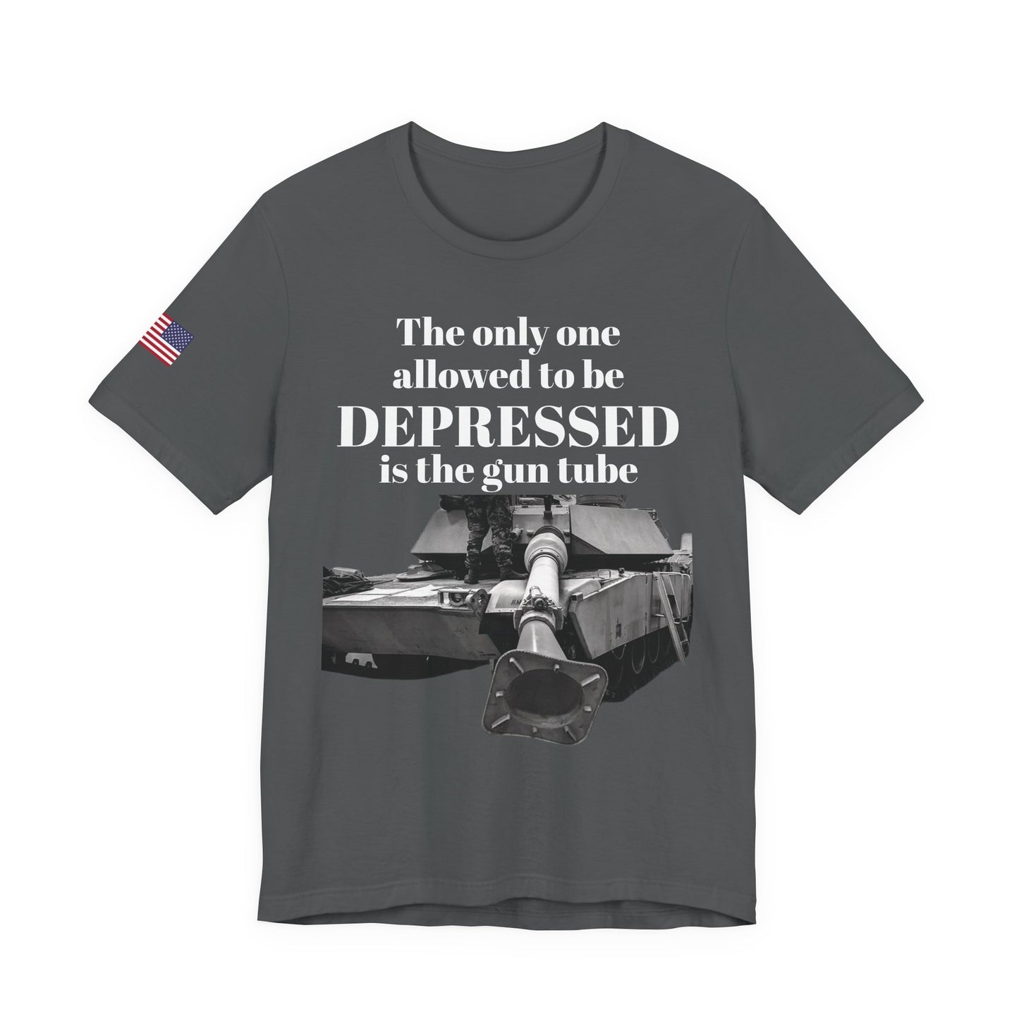 DEPRESSED Gun Tube, Veteran Gift, Patriotic Apparel, Gun Enthusiast Top, With US Flag, Lightweight T-Shirt