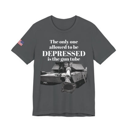 DEPRESSED Gun Tube, Veteran Gift, Patriotic Apparel, Gun Enthusiast Top, With US Flag, Lightweight T-Shirt